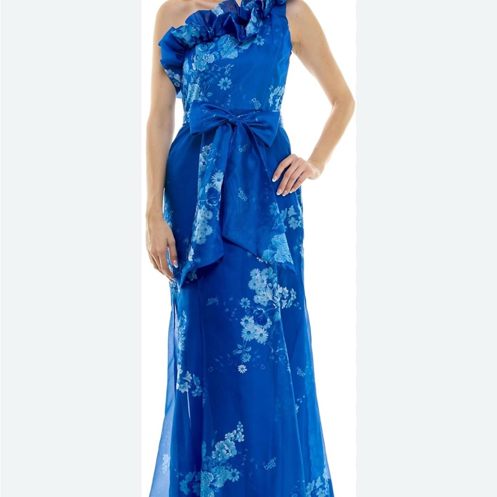 Taylor Blue Asymmetrical One Shoulder Gown